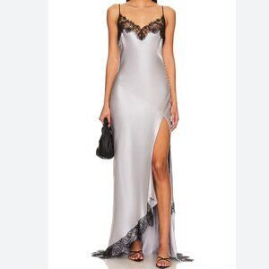 NWT NICHOLAS Sage Lace Trim Slip Dress in Silver size 6